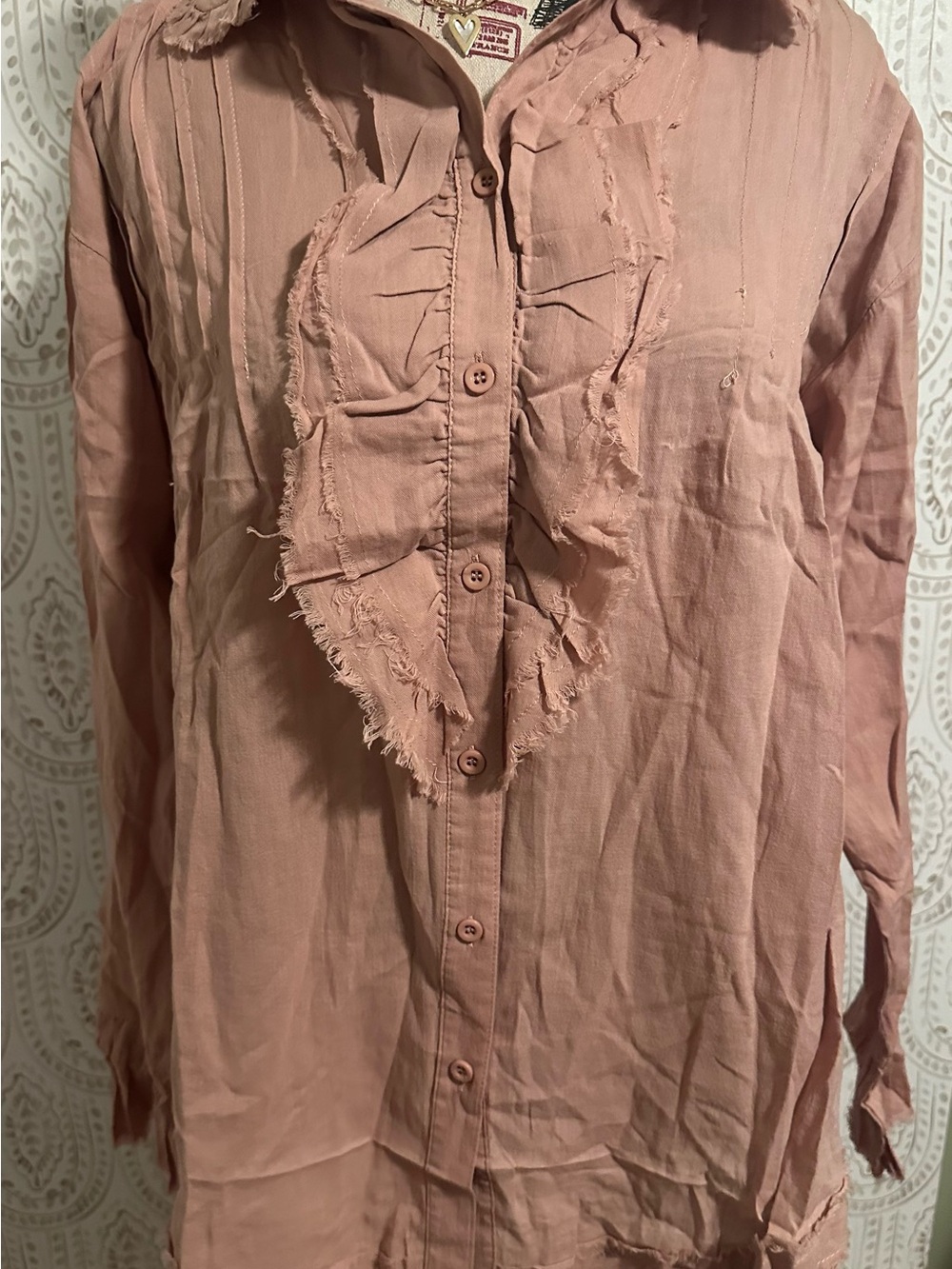 Ruffled Button-Front Blouse in Dusty Rose